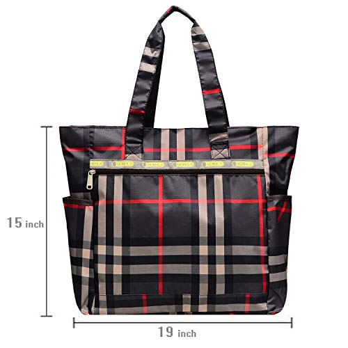 Nylon Large Lightweight Tote Bag Shoulder Bag for Gym Hiking Picnic Travel Beach Waterproof Tote Bags (Rose TB) - Thumbnail 2