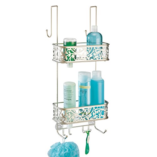 mDesign Duschablage zum Hängen über die Duschtür – verziertes Duschregal ohne Bohren aus Metall – 2 Duschkörbe zum Einhängen 
