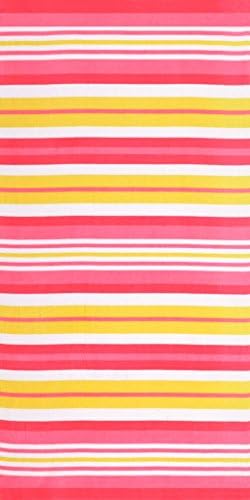 Horizontal Stripes Pink Yellow White Brazilian Velour Beach Towel 30x60 Inches