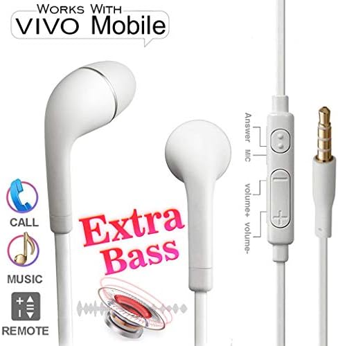 Nabster vivo Y83 Compatible Wired Headphones with Microphone in Ear Bass Earphones Built-in Mic Stereo Music Headsets for Mobile - White
