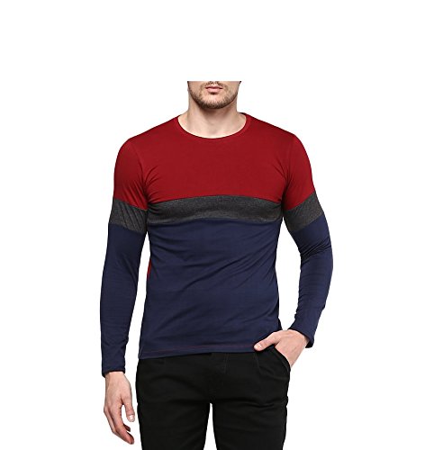 urbano fashion men's maroon, charcoal grey, navy blue round neck full sleeve t-shirt