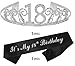 MEANT2TOBE 18th Birthday Sash and Tiara for Women - Fabulous Set: Glitter Sash + Waves Rhinestone Silver Premium Metal Tiara, 18th Birthday Gifts for Women Party