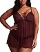 PARTY LADY Lingerie Womens Sexy Sleepwear Lace Babydoll Sets Plus Size Nightwear for Sex Size 3XL Wine Red