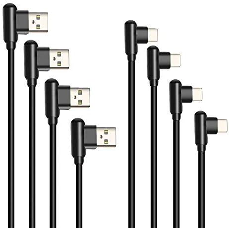 USB C Cable 90 Degree Right Angle 4 Pack 1ft 3ft 6ft 10ft USB C to USB A Fast Charging Cord Rapid TPU Type C Charger for Samsung S10 S9 S8 Note 9 8 iPad LG V30 G6 Pixel 3 XL GoPro