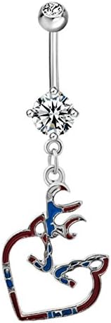 Heart Belly Button Ring Crystal Dangle 316L Surgical Steel Body Piercing Jewelry