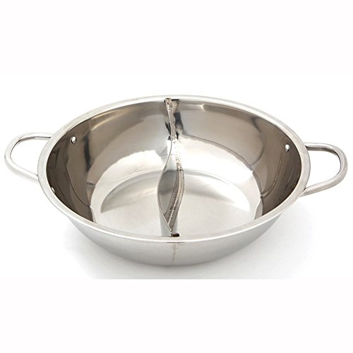 Stainless Steel Shabu Shabu Ramen 2 compartments Hot Pot Pot 33X27.5X7.5cm with Dividerfor Electric Induction Cooktop Gas Stove