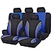 CAR PASS Line Rider Sporty Cloth 11PCS Universal Fit Car Seat Cover -100% Breathable with 5mm Composite Sponge Inside,Airbag Compatible,3zipper Bench(Full Set, Black and Blue)