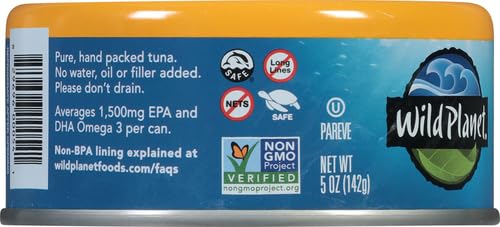 WILD PLANET WILD ALBACORE TUNA,NO SALT ADDED, CANNED TUNA, SUSTAINABLY WILD-CAUGHT, POLE & LINE, NON-GMO, KOSHER 5 OZ