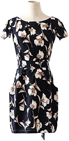 FCLM Women's Short Sleeve Slim Casual Party Dresses Plus Size Belt Above Knee ED46 (Large, baihe)