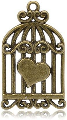 Housweety 20 Bronze Tone Heart Bird Cage Charms Pendants 34x20mm
