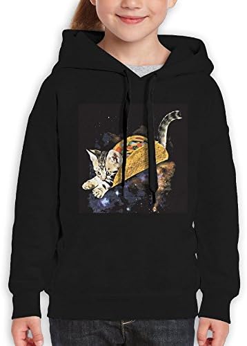 Anraglan Taco Cat Space Girls Long Sleeve Pullover Hooded Sweatshirt Black Size M
