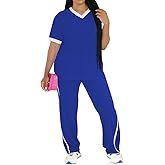 PINSV 2 Piece Sets for Women Summer Casual Short Sleeve Top and Wide Leg Pants Lounge Sets