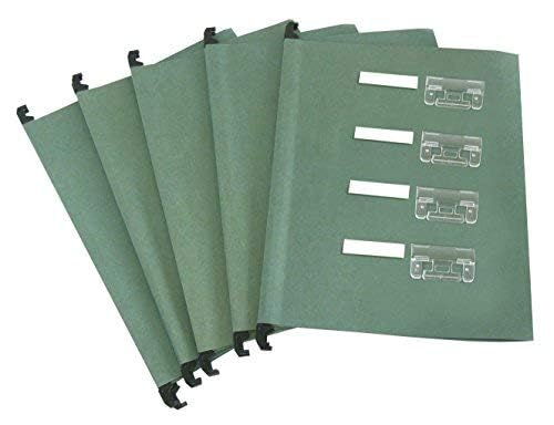 Cathedral Products A4 Green Manilla Suspension Files with Clip on Index Tabs and Inserts - Pack of 20