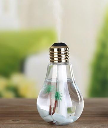 MFV Bulb Shape Ultrasonic Cool Mist Humidifier Mini USB Desktop Air Purifier Atomizer with 7 Changing Color LED Lights (Golden Head With Tree Landscape)