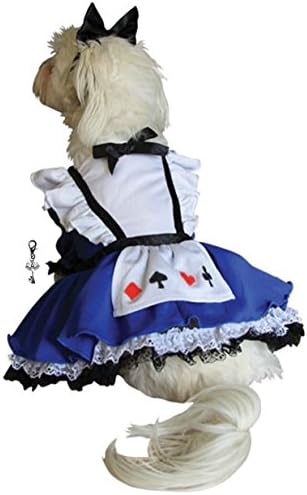 Alice in Wonderland Dress Costume with Charm and Bow Headpiece - for Dogs - Sizes XS thru L (S โ Chest 12-14โ, Neck 7-8.5โ, Back 9.25โ, Blue)