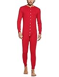 HOTOUCH Men's Long Midweight Cotton Union Suit Red M