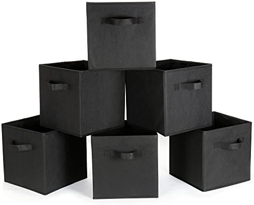 Aammaxs Foldable Storage Cubes Bins Cloth Baskets Containers for Nursery Home Closet Bedroom Drawers Organizers, Set of 6 (Black)