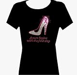 Rhinestone Breast Cancer Ribbon First Step Top Shirt Cure T Shirt. Size: S to 3xl