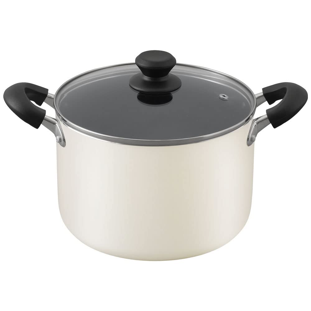 アイリスオーヤマ 鍋 22cm 深型 ガス火/IH対応 蓋付き ダイヤモンドコート 長持ち こびりつきにくい お手入れ簡単 DIS-P22D ホワイト商品画像