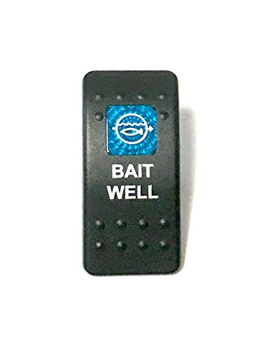 Euro Rocker Switch Cover with Text, Black with Blue Lens. Contura II, Fits Carling, Cole Hersee, Blue seas