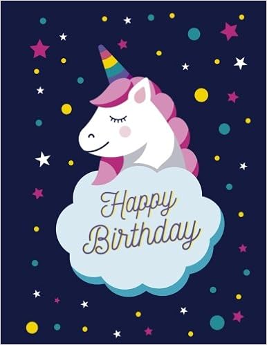 Happy Birthday Cute Unicorn With Stars On Blue Background