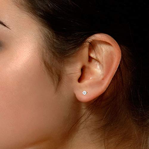 0.04CTTW Very Small Round Natural Diamond Stud (IGI Certified 0.70 ct & up) Plus Quality Screw Back Earrings in 14k Solid White Gold, 0.04 Ctw - 2.00 Ctw) - Thumbnail 6