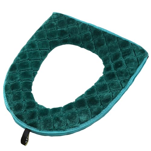 WSYJWEX Toilet Seat Cover Pad Washable Toilet Seat Cover Soft Zippered Pad with Waterproof Back Handled Plaid Warmer, Green Washable Covers