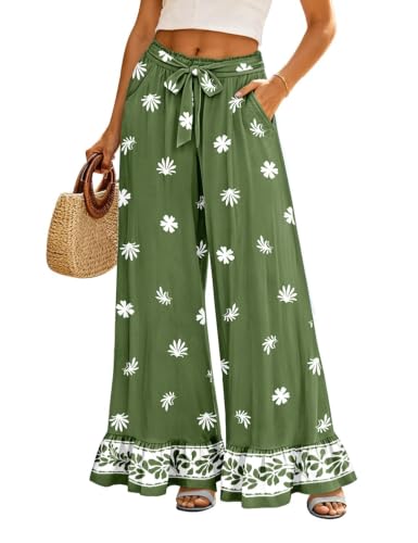 YESNO Women’s Wide Leg Ruffle Hem Boho Casual Pants S PFLCR 536B at Amazon