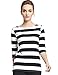 Camii Mia 3/4 Sleeve Shirts for Women, Striped Tee Shirts Cotton Stretchy Lightweight Slim Fit (Medium, Black White)