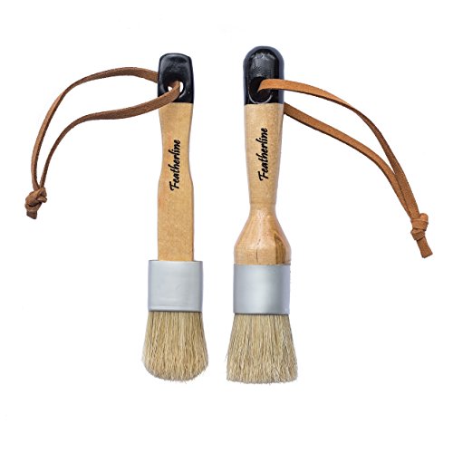 Click Here to See More Images Featherline Series Pro Chalk Paint & Waxing Combination 2 Brush Set | 1 Inch Round and Flat Detail Brushes | Use with Annie Sloan, Folkart, Renaissance, Brossum, Rustoleum, Sidewalk, Roseart