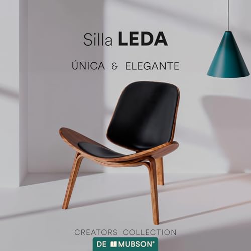 MUBSON Silla de Piel PU Estilo Escandinavo con Base de Madera Curva. Silla de Diseño Moderno y Elegante Leda. Asiento Decorativo de Alta Gama para Sala, Recamara o Studio.