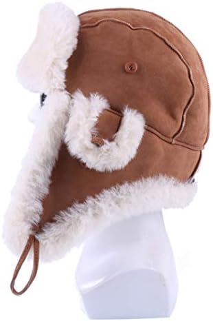 LKIUYN Winter Hats Genuine Sheepskin Leather Ushanka for Men Women Natural Sheep Fur Warm Suede Trooper Snow Cap