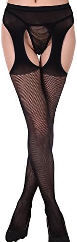DRASEX Womens Stripes Sheer Garter Belt and Pantyhose Thigh High Stocking