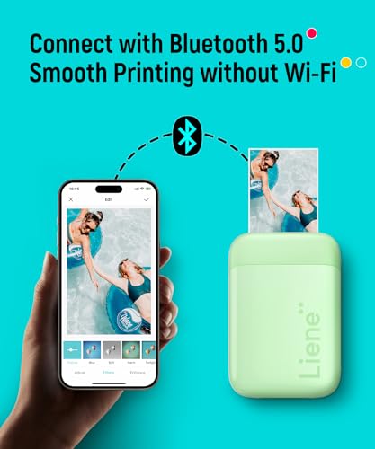 Liene Pearl K100 Photo Printer, 2x3” Mini Portable Instant Phone Printer 50 Zink Adhesive Paper, Bluetooth 5.2 Compatible w/iOS & Android, Small Color Picture Printer for iPhone Smartphone Green