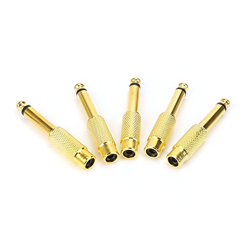 SiYear 6.35mm male Mono Plug 1/4" to RCA Female Audio AUX Male Jack Plug Adapter Gold Plated Connector (5 Pack)