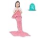 SENYANG Mermaid Tail Blanket, Mermaid Blanket for Kids Hand Crochet Snuggle Kids Mermaid Blanket for Girls, Sweet Girls Gifts for Girls Toys (Kid Thick Pink)