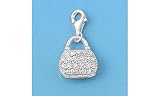 Sterling Silver Purse Bracelet Pendant Unique Clear CZ Charm Pure 925 New 16mm with 1mm Snake Chain