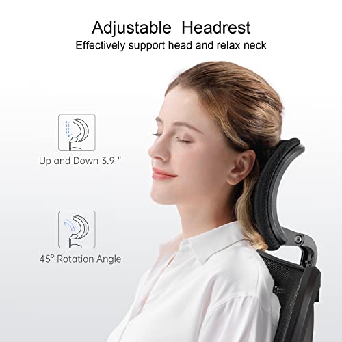 SIHOO M18 Ergonomic Office Chair for Big and Tall People Adjustable Headrest with 2D Armrest Lumbar Support and PU Wheels Swivel Tilt Function Black - Image 4