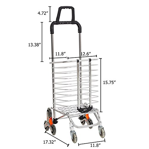 Livebest Geocery Folding Shopping Cart with Swivel Wheels-Stair Climber Dolly,Aluminium,110lbs
