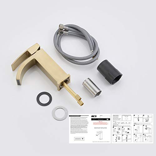 KES Brushed Gold Bathroom Waterfall Faucet Single Handle One Hole Vanity Sink Faucet cUPC NSF Certified Lead Free Brass, L3109ALF-BZ - Thumbnail 6