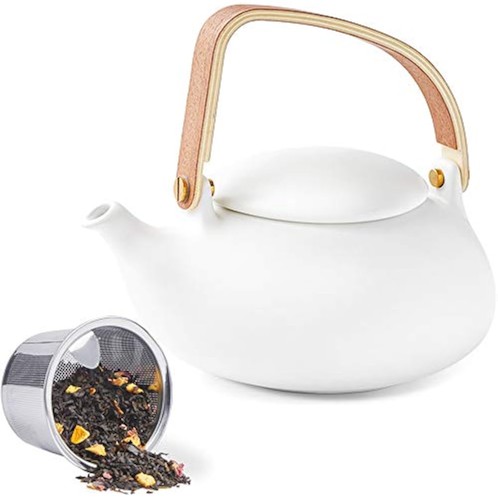 Teapot With Infuser, Ceramic Loose Leaf Pots 27 Ounces, Modern Matte