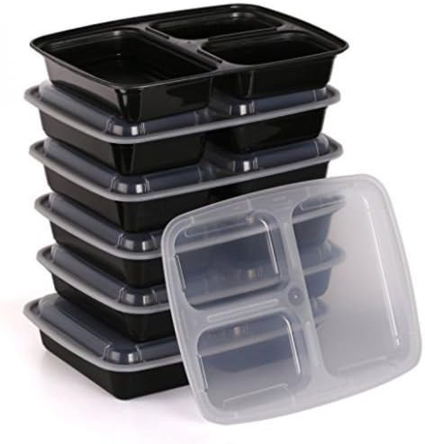 Estilo 3 Compartment Microwave Safe Bento Food Container with Lid 6pack, New