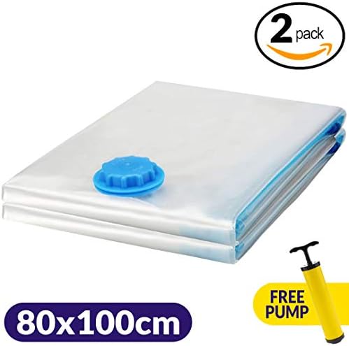 Smart Saver Vacuum Storage Space Saver Reusable Ziplock Bags for Quilts, Bedding, Clothing, Under Bed Storage Organiser- Free Travel Pump - Pack of 2 X(80X100)