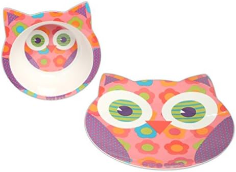 Bundle of Tar Hong Melamine Children's Matching Plate and Bowl Set (Owl)