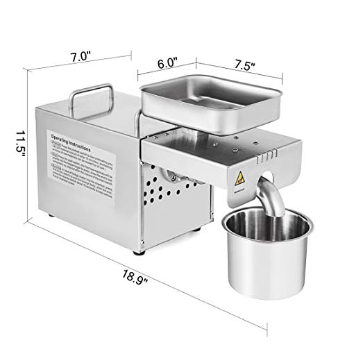 Happybuy Oil Press Machine Commercial Grade Home Automatic Oil Press Machine 304 Stainless Steel Oil Expeller Extractor with 3 Uses for Peanut Nuts Seed (Auto Oil Press)