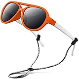 RIVBOS Rubber Kids Polarized Sunglasses with Strap Glasses Shades for Boys Girls Baby and Children Age 3-10 RBK004 （Orange）