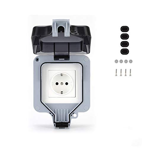 panthem Außensteckdose 1fach, Außenbereich Steckdose mit Klappdeckel, Aufputz IP66 Wasserdicht Aussensteckdose Garten…