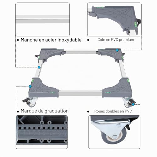 W B D WEIBIDA Washing Machine Stand with 4 Lockable Wheels, Load 200 kg Washing Machine Base, Adjustable Width 40-62 cm, Appliance Holder for Washing Machine, Dryer, Refrigerator