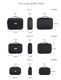 BUBM set de 3 bolsas de mano (tamaño pequeño, mediano y grande) a prueba de agua para viajes, para maquillaje, organizador de cables eléctricos. Bolsa con funda para cables de cargadores. Transparente, Negro