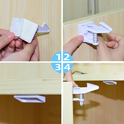 Cabinet Locks Child Safety Latches - TUSUNNY Baby Proofing Lock Child Proof Drawer Locks with Strong Adhesive for Cabinets and Drawers,Corner & Door (20Pack)